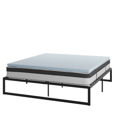 Emma and Oliver Complete Bed Set: Metal Platform Frame; Hybrid Pocket Spring Mattress in a Box and Cool Gel Memory Foam Topper