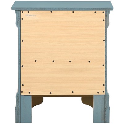 Teal Wood 2-Drawer Nightstand with Silver Hardware
