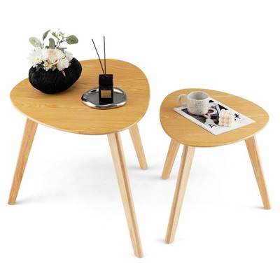 Round Nesting End Table Set w/Glass Top for Small Space,Living
