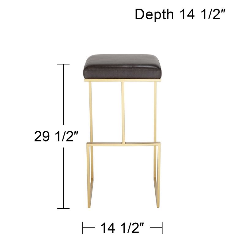 55 Downing Street Estes Gold Metal Bar Stool 29 1/2" High Modern Brown Faux Leather Cushion with Footrest for Kitchen Counter Height Island Home Shed, 4 of 10