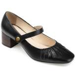 Journee Signature Womens Genuine Leather Ellsy Mary Jane Low Stacked Heel Square Toe Pumps