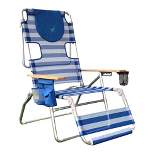 Ostrich 3-N-1 Altitude Outdoor Lounge Reclining Beach Lake 16-Inch Height Chair, Stripped Blue