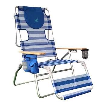 Ostrich Altitude 3N1 Lightweight Lawn Beach Reclining Lounge Chair w/ Footrest, Outdoor Furniture for Patio, Balcony, Backyard, or Porch, Blue Stripe
