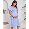 Coolmee Women Maternity Smocked Button Dress Summer Ruffle Short Sleeve Square Neck Casual Flowy Midi Dress Photoshoot Baby Shower Blue XXL - 4 of 4