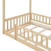 Lyngins Modern Wood House Twin Size Bed Frame, Toddler Bed with Roof & Fence, Floor Bed/Kid's Bed —7 Bed Slats, Semi-Enclosed Play/Sleep Space - 3 of 4