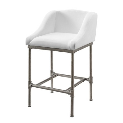 Silver Swivel Metal Counter Stool with White Performance Fabric