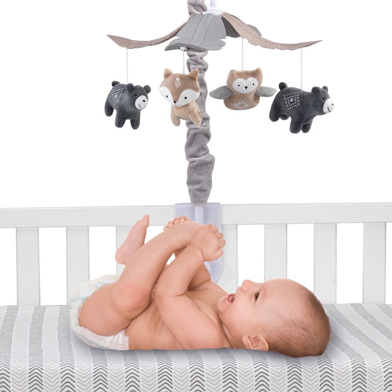 Lambs & Ivy Woodland Forest Gray/Tan Musical Baby Crib Mobile Soother Toy, 2 of 7