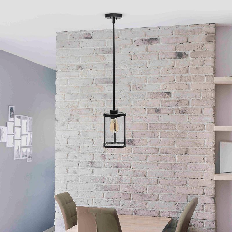 1-Light 9.25" Modern Farmhouse Adjustable Hanging Cylindrical Clear Glass Pendant Fixture with Metal Accent - Lalia Home, 4 of 12