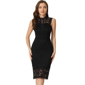 Allegra K Women's Floral Lace Sleeveless Cut-Out Back Wedding Guest Cocktail Sheath Dress - 1 of 4