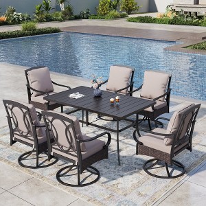 Captiva Designs 7pc Patio Dining Set with Rectangle Steel Table & Rattan Metal Arm Chairs - 1 of 4