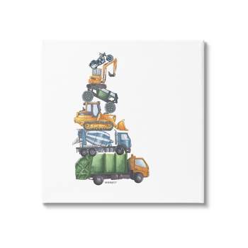 Stupell Industries Balancing Trucks Construction Vehicles Stacked Automobiles Canvas Wall Art