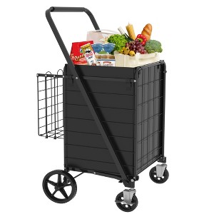 KWPZQEB Large Shopping Cart with Brake, Portable Grocery Cart w/ Rolling Swivel Wheels&Double Basket, Foldable Utility Shopping Carts for Shop - 1 of 4