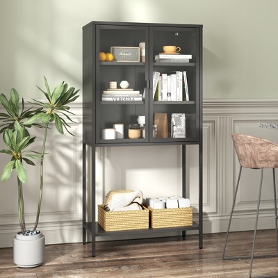 Vatros Metal Storage Cabinet Sideboards & Buffet Display Storage Cabinet with Glass Doors