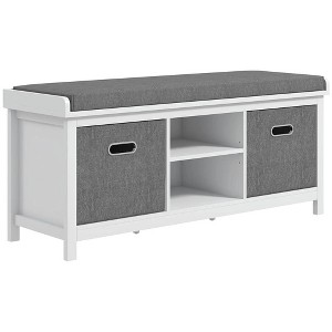 Resenkos Storage Ottoman Bench,Shoe Storage Bench with Cushioned Seat, Entryway Bench Seat with 2 Drawers and Adjustable Shelf White - 1 of 4