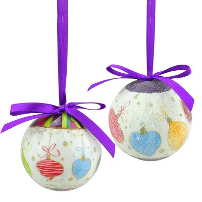 Northlight 10ct Decoupage Shatterproof Christmas Ball Ornament Set 1.75" - Purple/White