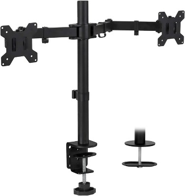 Mount-It! Dual Monitor Mount | Double Monitor Desk Stand | Interchangeable C-Clamp & Grommet Base | Heavy Duty Height Adjustable Arms Fit 19 - 32 in.