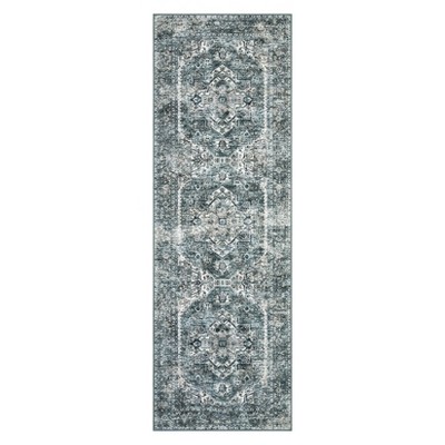 Washable Vintage Printed Rug Non Slip Low Pile Rug Soft Retro Throw Floor Cover Foldable Indoor Carpet for Living Room Bedroom Playroom Nursery