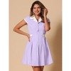 Allegra K Women's Vintage Button Down Flat Collar Belted Office Mini Shirt Dress - 2 of 4