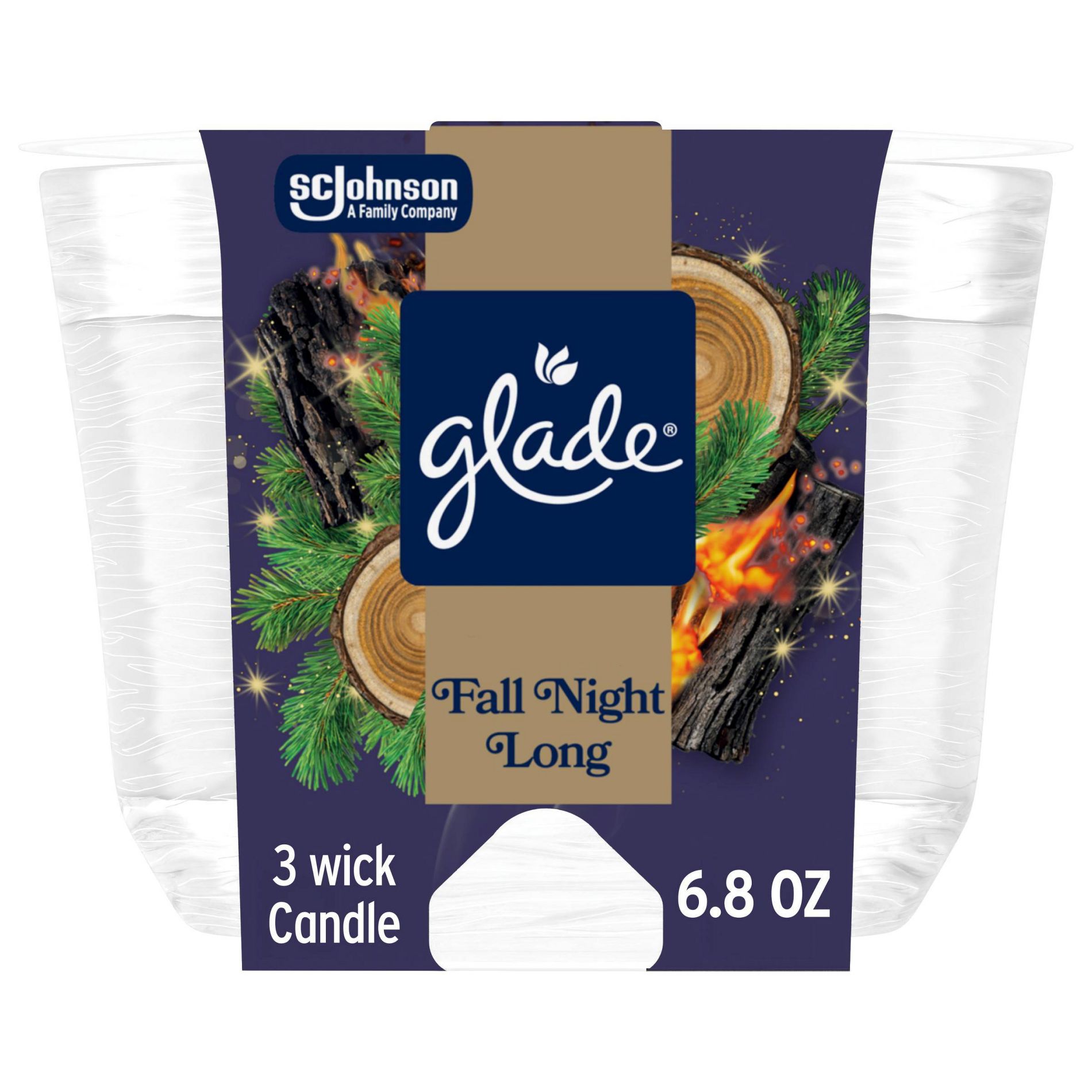 Glade 3 Wick Holiday Scented Holiday Candle for Winter - Fall Night Long - 6.8oz​