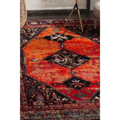 Vintage Red Floral High Pile Synthetic Area Rug