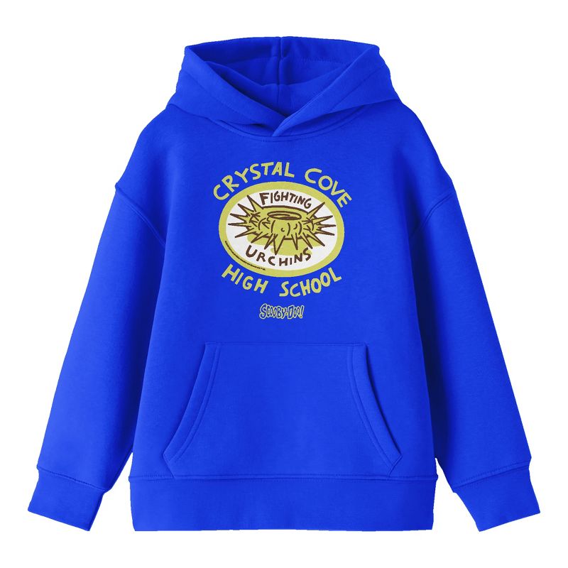 Scooby Doo Crystal Cove High School Badge Long Sleeve Royal Blue Youth Hooded Sweatshirt, 1 of 4