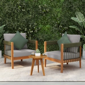 Christopher Knight Home Clifton 3 Piece Patio Rustic Acacia and Rope Slat Design Seating Set with Cushion - 1 of 4