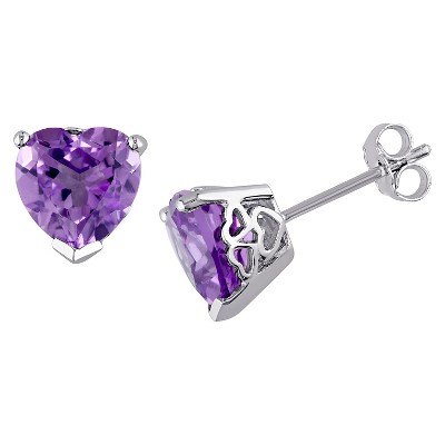 3 1/3 CT. T.W. Heart Shaped Brazil Amethyst Stud Earrings in Sterling Silver