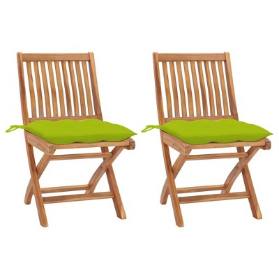 vidaXL Patio Chairs 2 pcs with Bright Green Cushions Solid Teak Wood