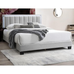 CAVINAS Queen Size Wooden Platform Bed Frame with Channel Tufting Headboard & LED Lights,No Box Spring Needed - 1 of 4