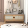 KWPZQEB 2-Tier Storage Bench, Shoe Bench with Padded Seat Cushion, Entryway Bench with Rattan Doors, Wooden Shoe Organizer Bench - 2 of 4
