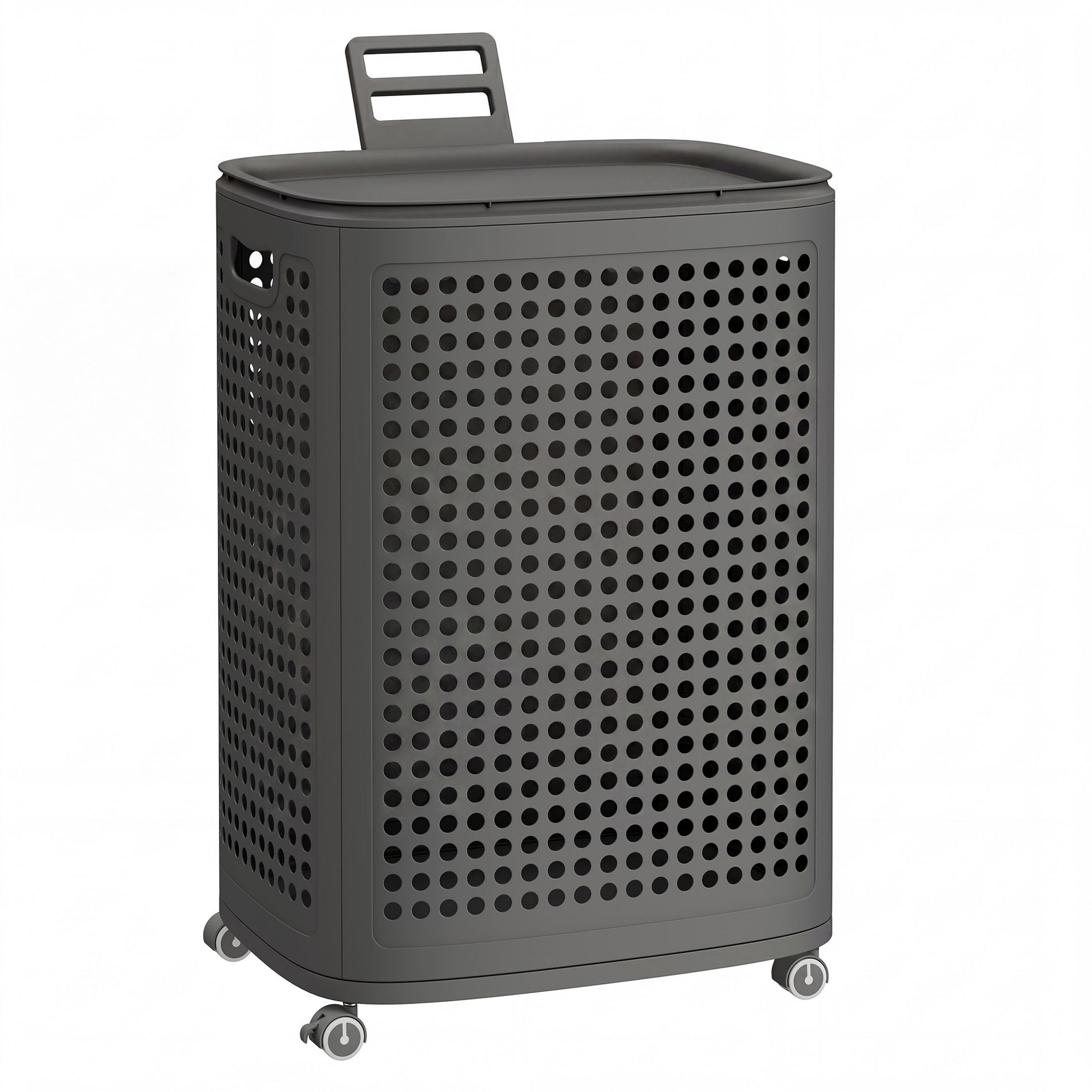 SONGMICS Laundry Hamper with Wheels, 75 L Laundry Basket with Lid Cutout Handles，PP Plastic, 16.7 x 13 x 24 inch