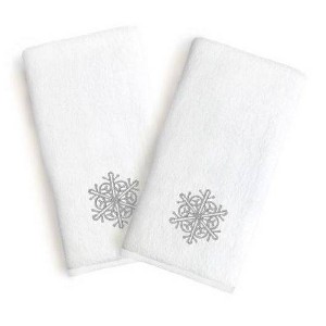 2pk Silver Snowflake Holiday Hand Towel Set White - Linum Home Textiles - 1 of 3