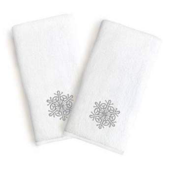 2pk Silver Snowflake Holiday Hand Towel Set White - Linum Home Textiles