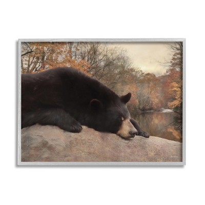 Stupell Industries Resting Bear Autumn Foliage Lake Framed Giclee Art