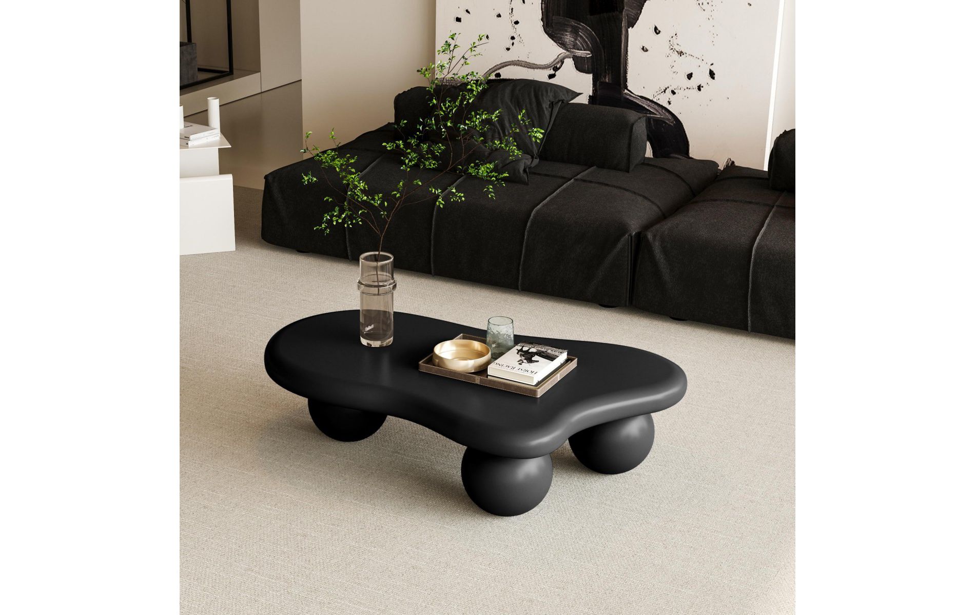 40"W Cloud Shaped Coffee Table With 3 Ball Legs,Coffee Table Unique,Irregular Abstract Console Table,Living Room Furniture- Maison Boucle