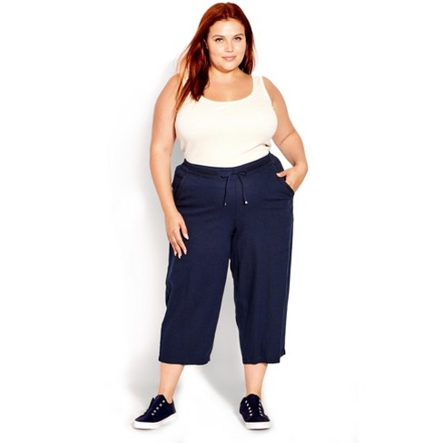 Women's Plus Size Linen Blend Crop Trouser - Navy | Avenue : Target