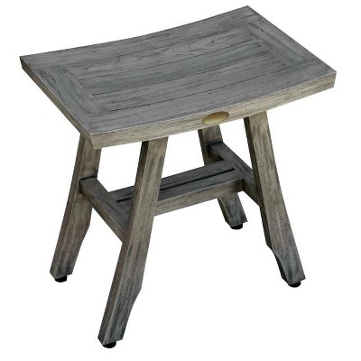 HomeRoots 18" X 18" Antiqued Gray Solid Wood Shower Bench