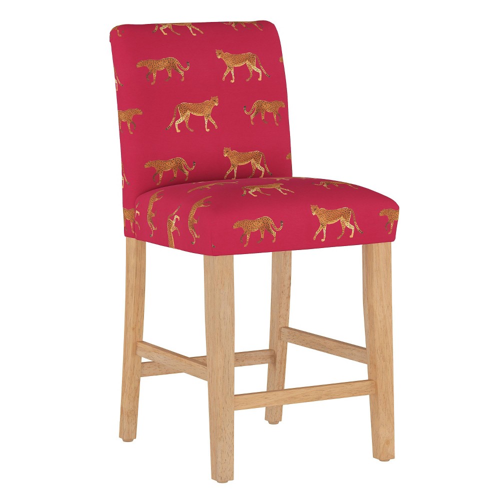 Skyline Furniture Hendrix Patterned Counter Height Barstool Cheetah Walk Raspberry: Modern Square Upholstered, Rubberwood Frame