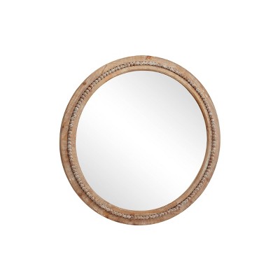 36 Large Round Wood Wall Mirror with Decorative Wood Beads Natural - Olivia & May