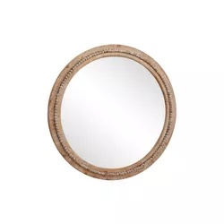 Wood Beaded Frame Wall Mirror with Distressing Light Brown - Olivia & May