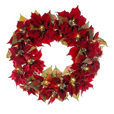 Kurt Adler 24" Battery-Operated Red Poinsettia LED Wreath