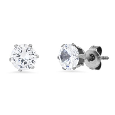 Steeltime Unisex stainless steel oxidized simulated diamonds stud earrings