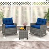 Tangkula Set of 3 Wicker Rocking Set Patio w/ Tempered Glass Table & Soft Cushions - 4 of 4