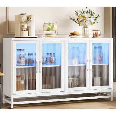 Sideboard Buffet Cabinet with Storage and 4 Fluted Glass Doors