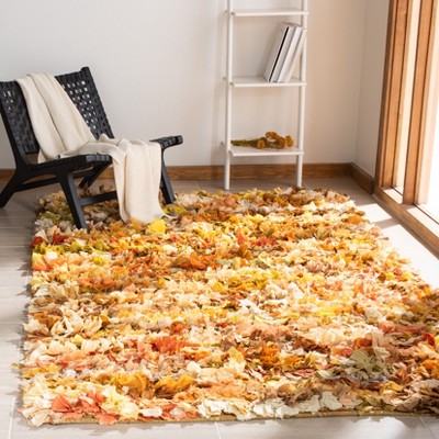Handmade Ivory Shag Cotton-Synthetic Blend Rug 6' x 9'