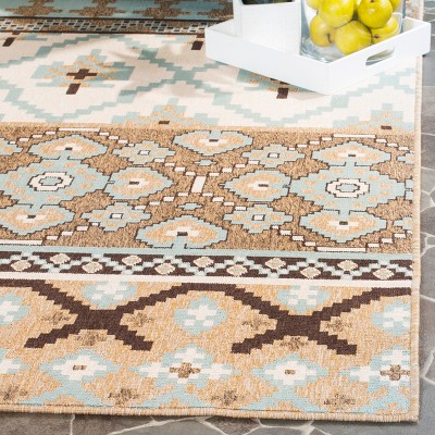 Grey and Beige Rectangular Synthetic Indoor/Outdoor Rug