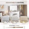 WAYES 43.3" Clear Glass Top Makeup Vanity Desk Set with LED Mirror, Charging Station, and Storage Stool - Modern White - 3 of 4