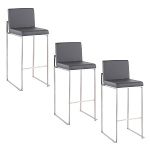 Set of 3 30" Contemporary High Back Barstools with Metal Frame, Padded Seat and Backrest for Kitchen or Home Bar - 1 of 4