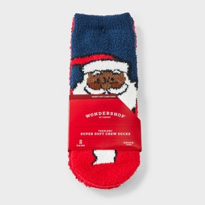 Toddler 2pk Cozy Christmas Santa Socks - Wondershop™ Navy Blue/Red 2T-3T - 1 of 3