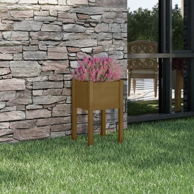 vidaXL Solid Wood Pinewood Garden Planter – Honey Brown, 15.7"x15.7"x27.6", Square, Outdoor Use, Weather-Resistant, Planter Box for Flowers and Plants